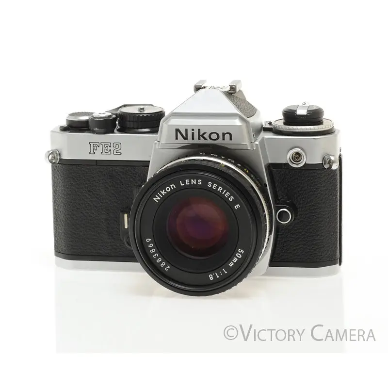 Nikon FE-2 FE2 Chrome 35mm Camera with 50mm f1.8 AI-s Lens -New Seals- [EXC]