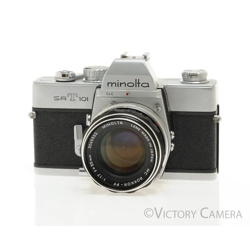 Minolta SRT 101 Chrome 35mm Camera w/ 55mm f1.7 Lens -New Seals- [EXC-]