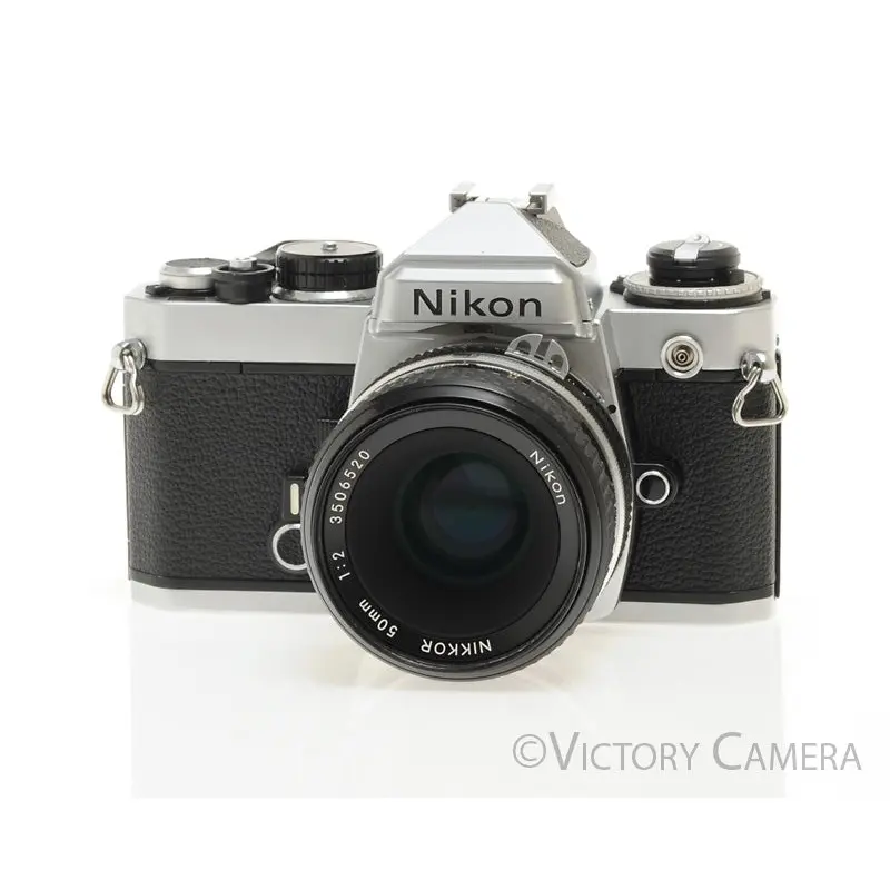 Nikon FE Chrome 35mm Film SLR Camera 50mm f2 Lens -New Seals- [EXC+]
