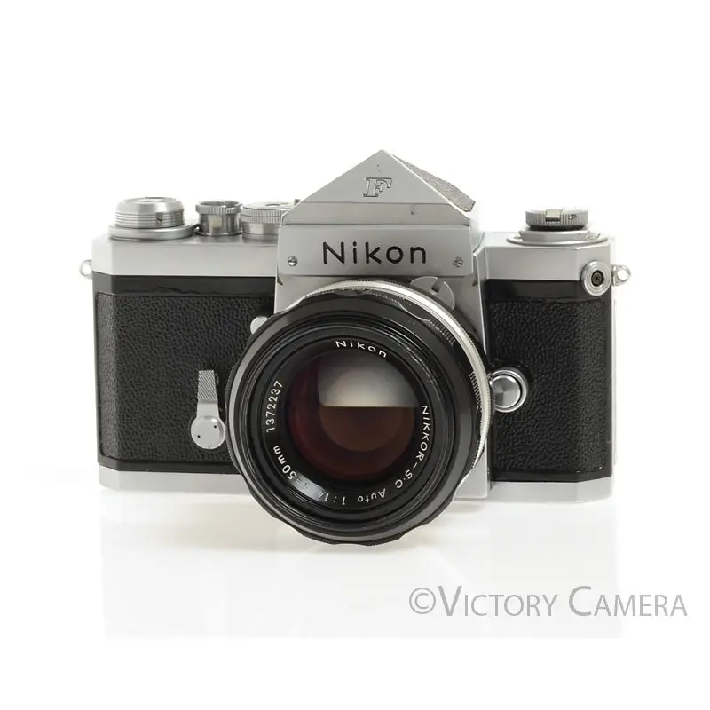 Nikon F Early 1960/61 64xxx w/ 50mm f1.4 Lens, Eye Level Finder -Good Seals- [EXC-]