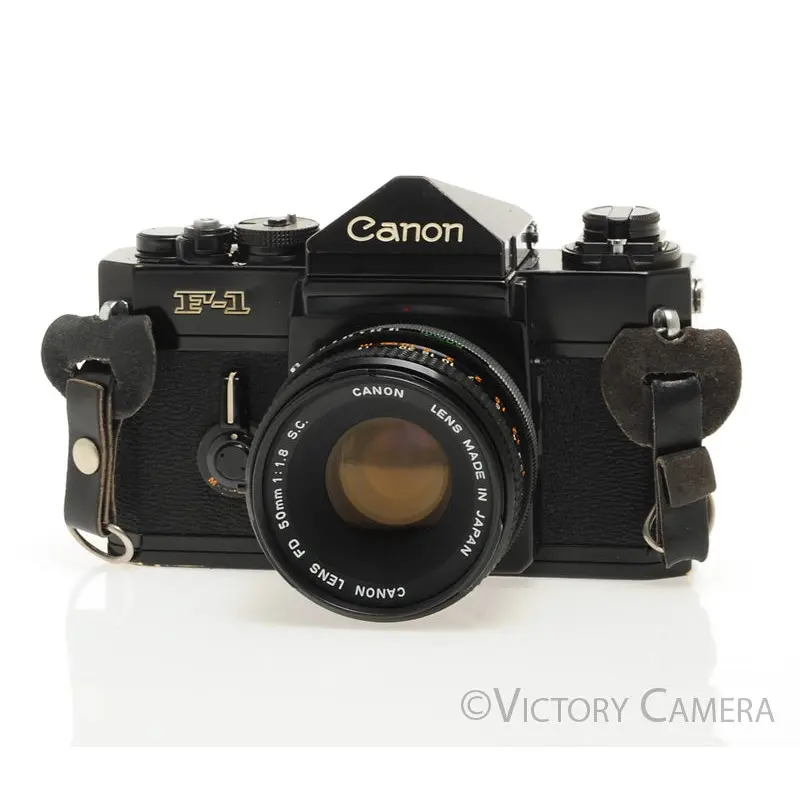 Canon F1 F-1 Black 35mm Camera Body w/ 50mm f1.8 Lens -New Seals-  [EXC+]