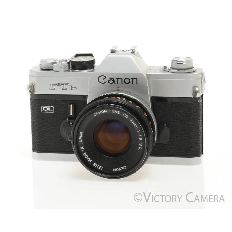 Canon FTb QL Chrome 35mm SLR Camera w/ 50mm f1.8 Lens -New Seals- [EXC]