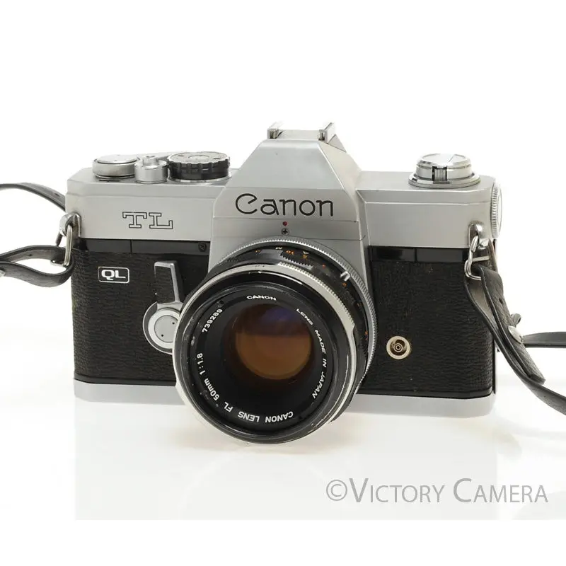Canon TL QL Chrome 35mm SLR Camera w/ 50mm f1.8 Lens -New Seals- [EXC]