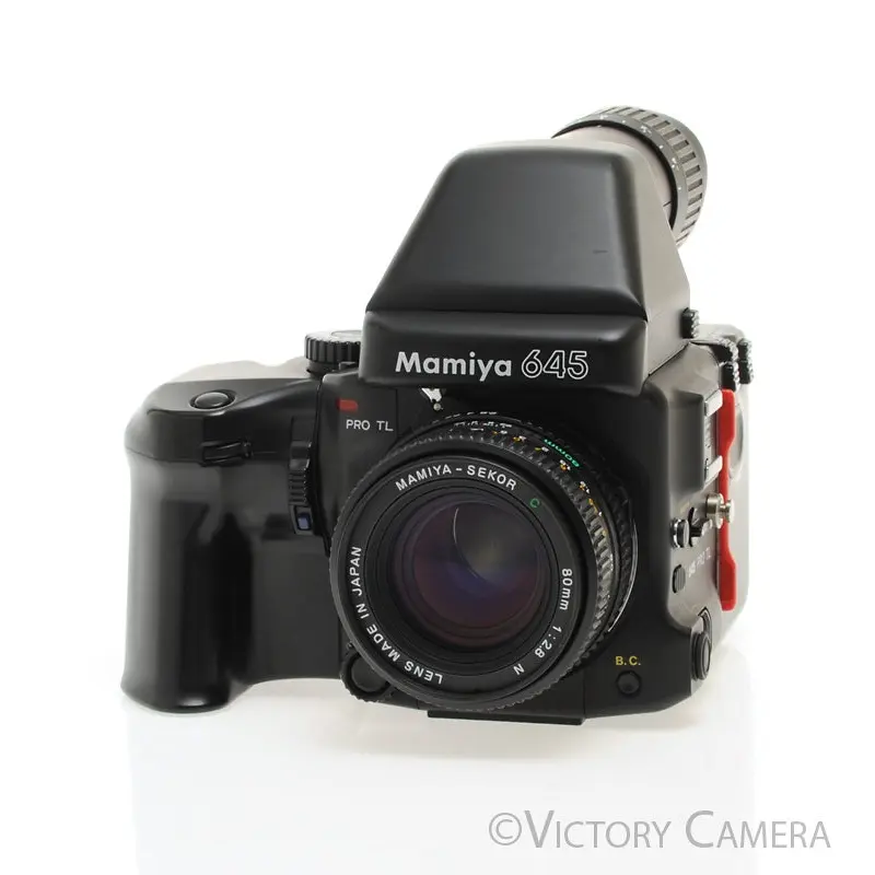 Mamiya 645 Pro TL Camera w/ 80mm Lens, Metered Prism, Power Winder  [EXC+]