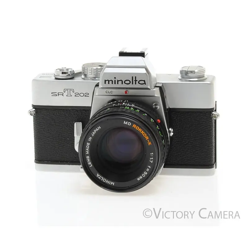 Minolta SRT 202 Chrome 35mm Camera w/ 50mm f1.7 Lens -New Seals-  [EXC+]
