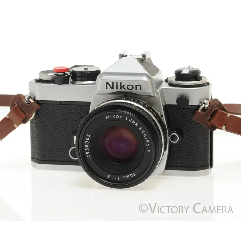 Nikon FE Chrome 35mm Film Camera 50mm F1.8 Lens -New Seals-