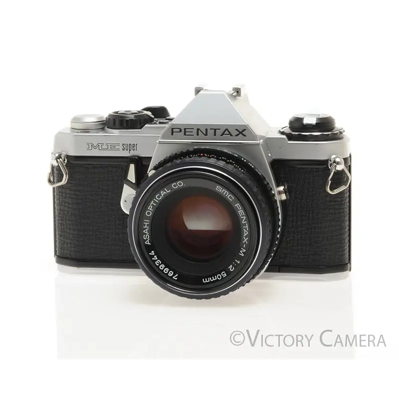 Pentax ME Super Chrome 35mm SLR Camera w/ 50mm f2 Lens -New Seals- [EXC-]