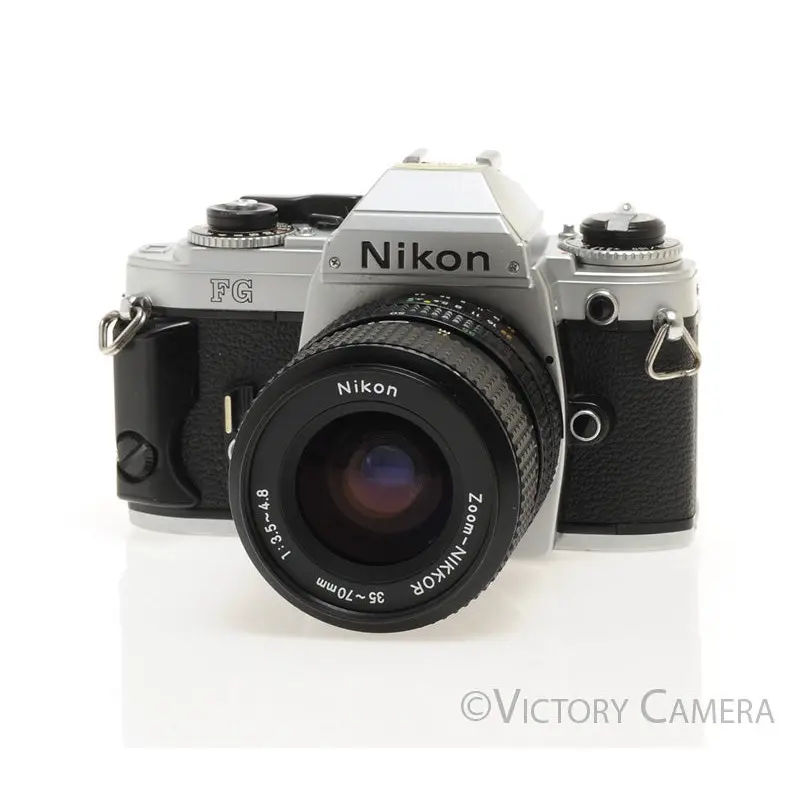 Nikon FG Chrome 35mm Film Camera w/ 35-70mm Zoom Lens -New Seals- [EXC]