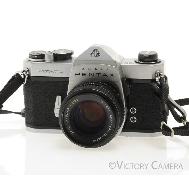 Pentax Spotmatic Chrome 35mm Camera w/ 55mm f2 Lens w/ Case -No Meter- [EXC-]