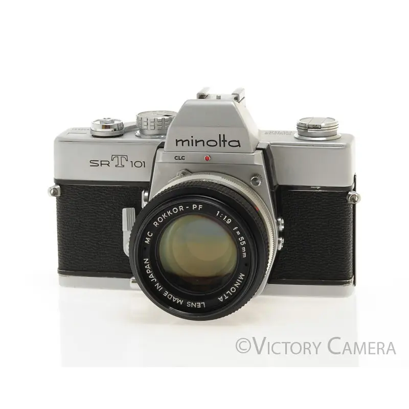 Minolta SRT 101 Chrome 35mm Camera w/ 55mm f1.9 Lens -New Seals- [EXC]