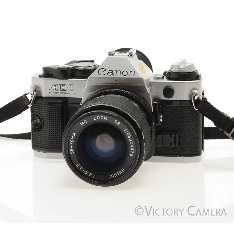 Canon AE-1 Program Chrome 35mm Film SLR Camera 35-70mm Zoom Lens [EXC]