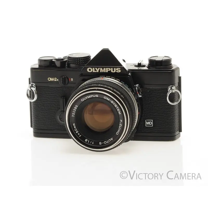 Olympus OM-2N Black 35mm SLR Film Camera w/ 50mm F1.8 Lens -New Seals- [EXC]