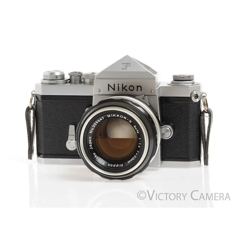 Nikon F Chrome 35mm Camera + 50mm f1.4 Lens Eye Level Finder -Clean, Good Seals-