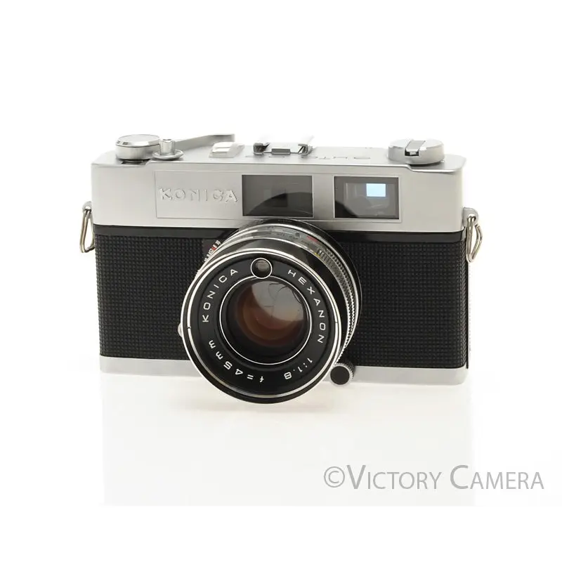 Konica Auto S2 Chrome 35mm Rangefinder w/ 45mm f1.8 Lens -New Seals- [EXC]