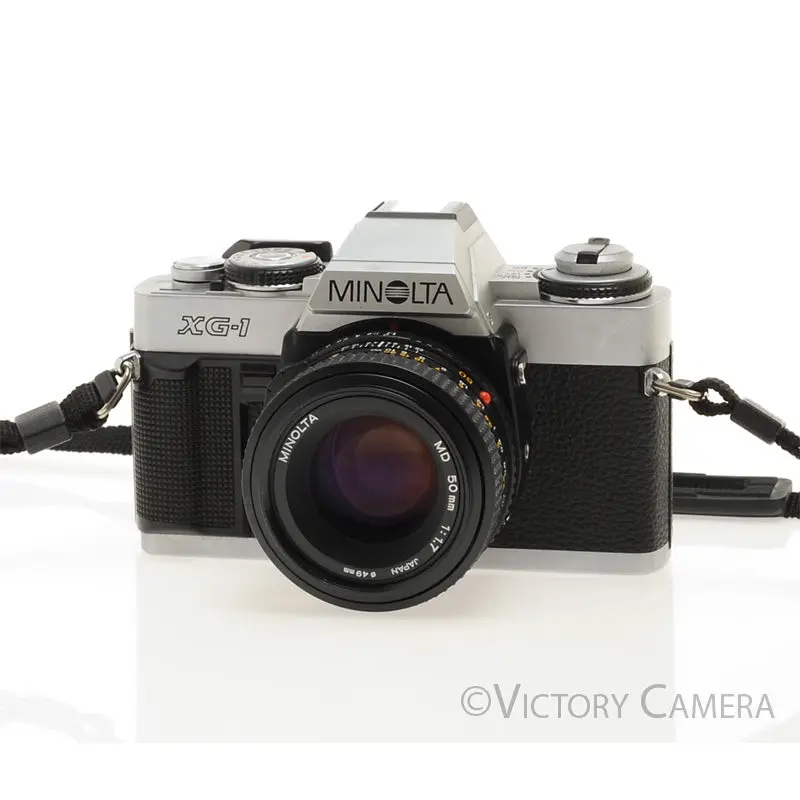 Minolta XG1 Chrome 35mm Camera w/ MD 50mm f1.7 Lens -Good Seals- [EXC+]