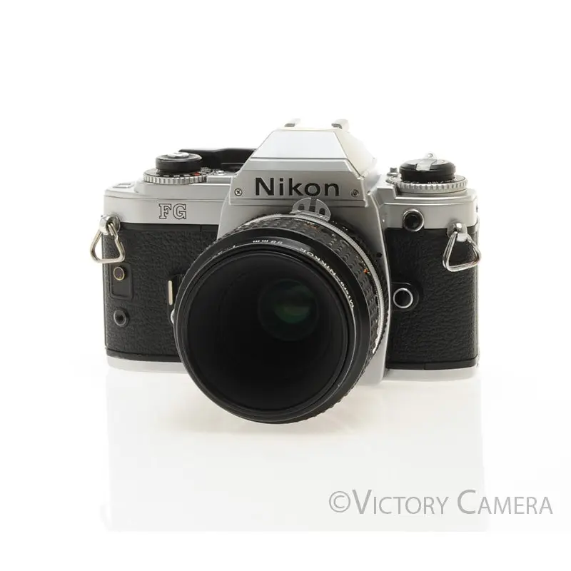 Nikon FG Chrome Camera w/ 55mm f3.5 Micro-Nikkor Lens -New Seals- [EXC-]