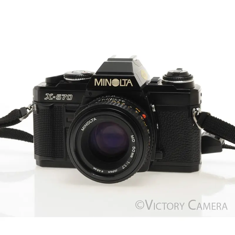 Minolta X-570 Black SLR Film Camera 50mm f1.7 Lens, Case -New Seals- [EXC+]