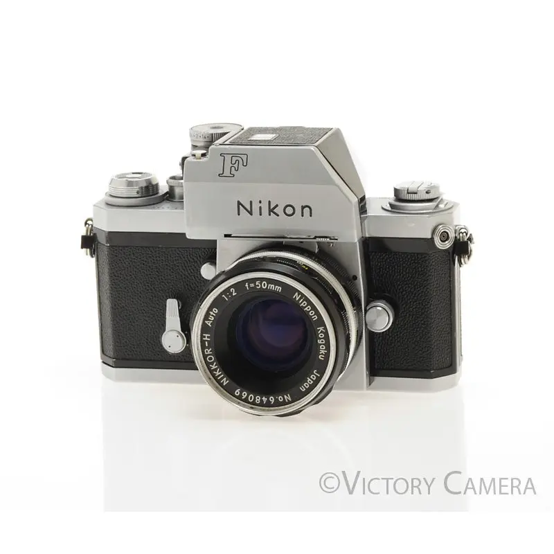 Nikon F Chrome 35mm Camera Body w/ Photomic Prism & 50mm f2 Lens [EXC]