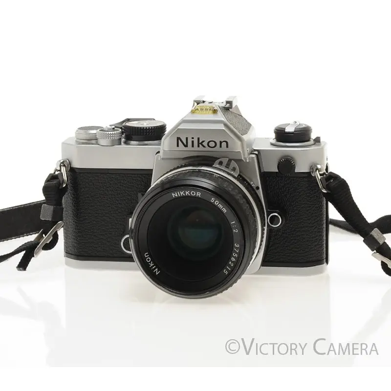 Nikon FM Chrome 35mm Film Camera w/ 50mm f2 Lens [EXC]
