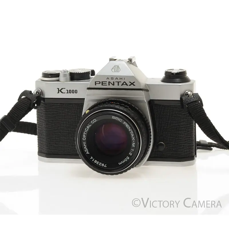 Pentax K1000 Chrome 35mm Film Camera w/ 50mm f2 Lens -New Seals- [EXC]