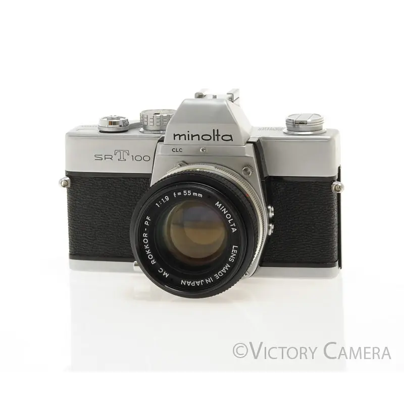 Minolta SRT 100 Chrome 35mm Camera w/ 55mm f1.9 Lens -New Seals- [EXC]