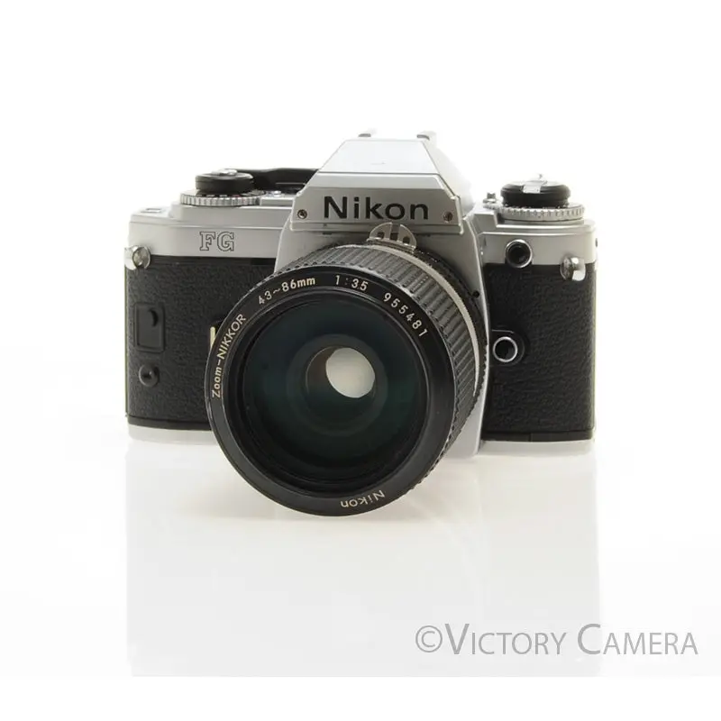Nikon FG Chrome Camera w/ 43-86mm Zoom Lens -New Seals- [EXC]