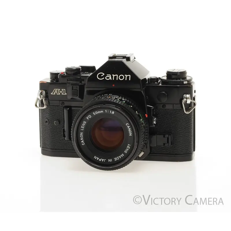Canon A-1 A1 Black 35mm Film SLR Camera w/ 50mm F1.8 Lens -Good Seals- [EXC+]