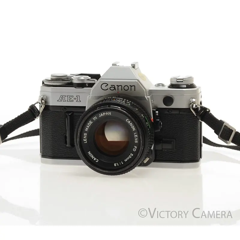 Canon AE-1 35mm Chrome Camera w/ 50mm f1.8 Prime Lens -New Seals- [EXC]