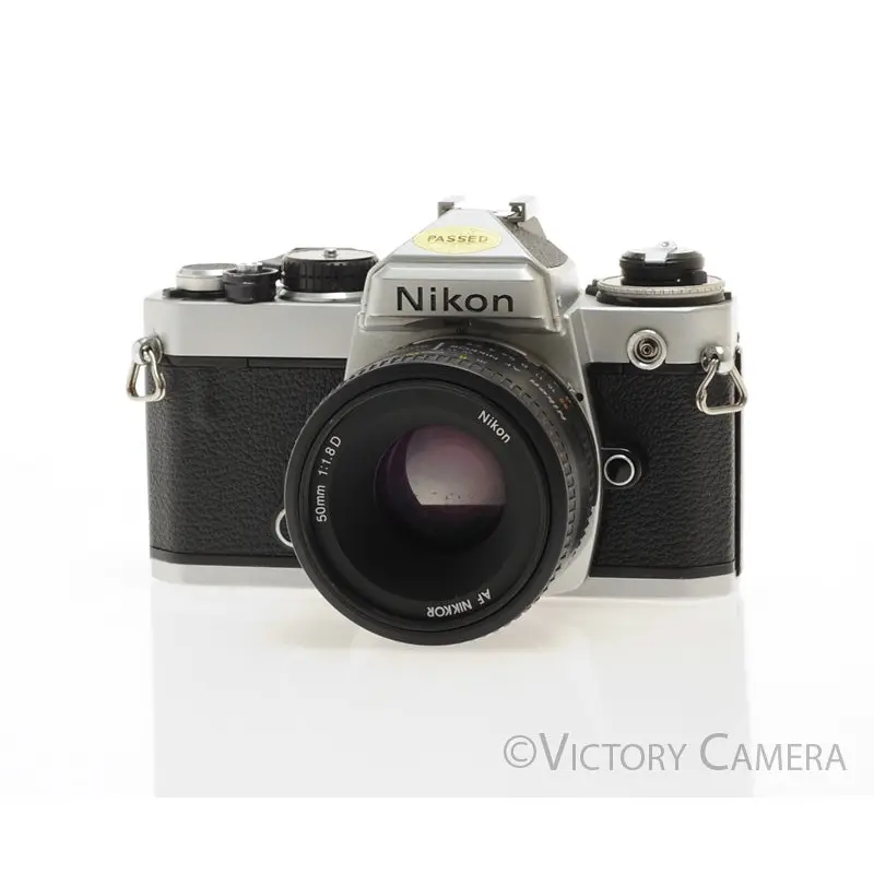 Nikon FE Chrome 35mm Film Camera w/ 50mm F1.8 D Lens [EXC]