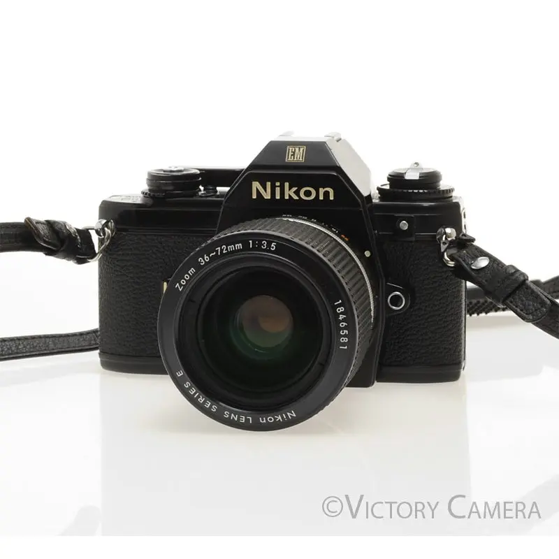 Nikon EM Black 35mm Film Camera with Nikon E Series 36-72mm Zoom Lens [EXC]