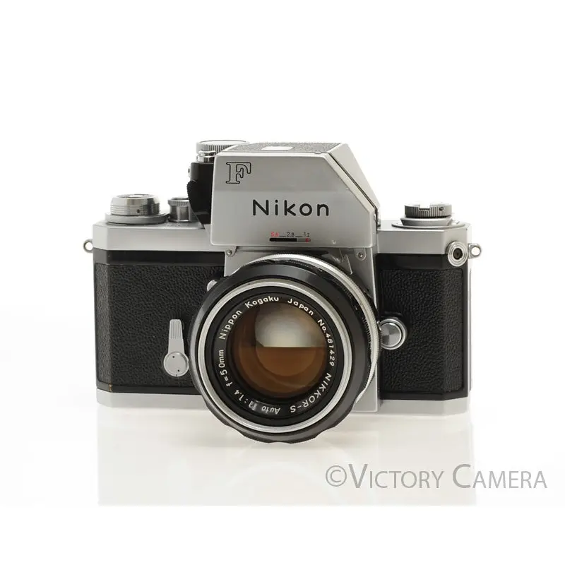 Nikon F Chrome 35mm SLR Camera w/ 50mm f1.4 Lens, Chrome Prism Finder [EXC]