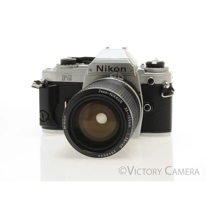 Nikon FG Chrome Camera w/ 35-105mm Zoom Lens -New Seals- [EXC]