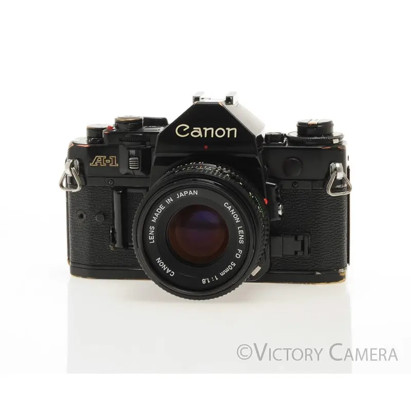 Canon A-1 A1 Black 35mm Film SLR Camera w/ 50mm F1.8 Lens [EXC]