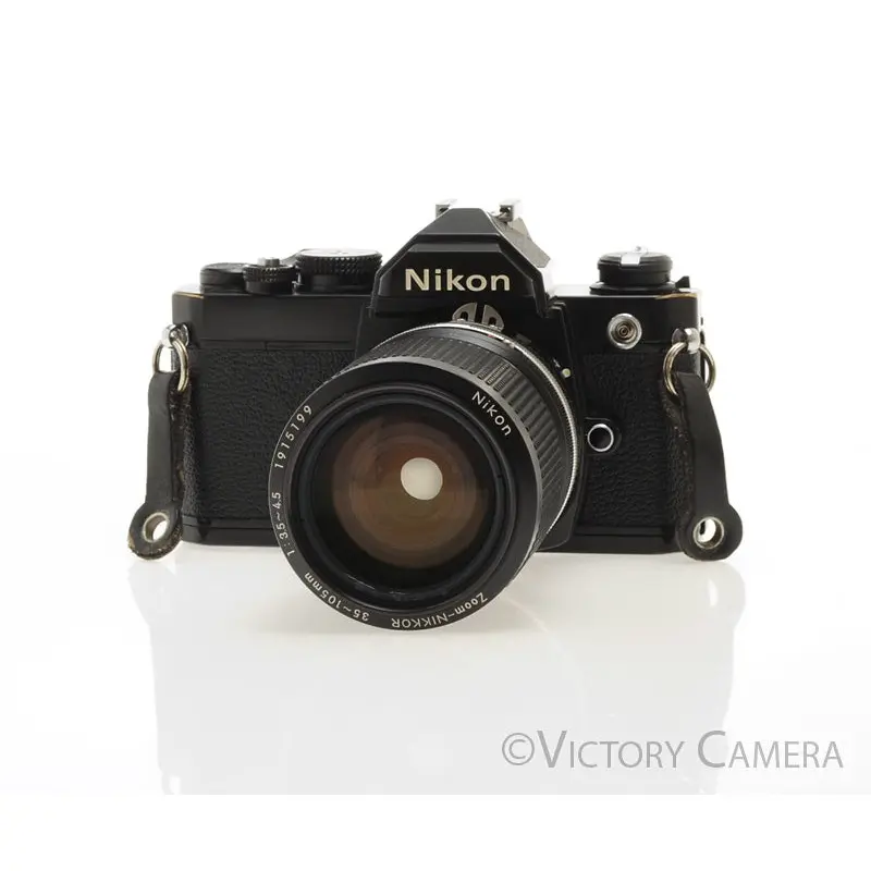Nikon FM Black 35mm Film Camera w/ 35-105mm f3.5-4.5 Zoom Lens [EXC]