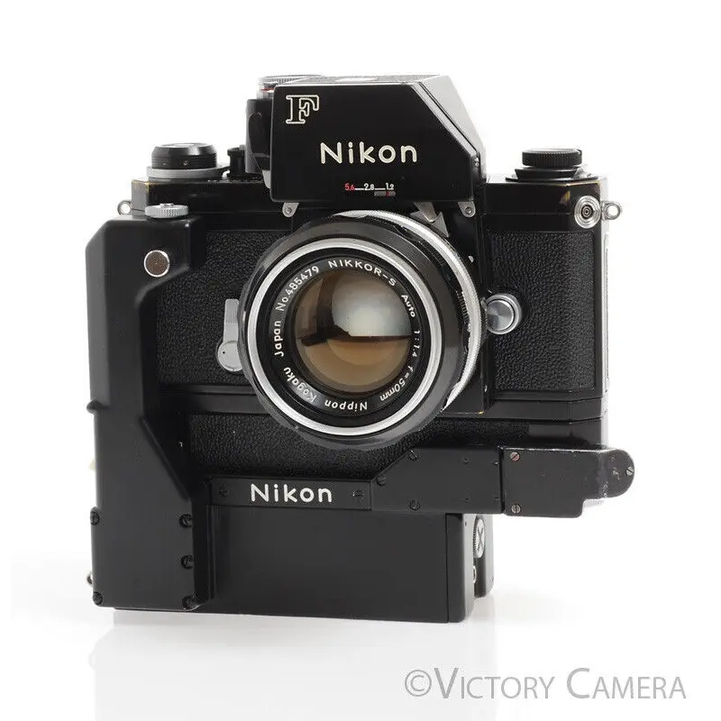 Nikon F Rare Black Photomic FTN w/ F-36 Motordrive & 50mm f1.4 Lens -Very Clean- [EXC-]