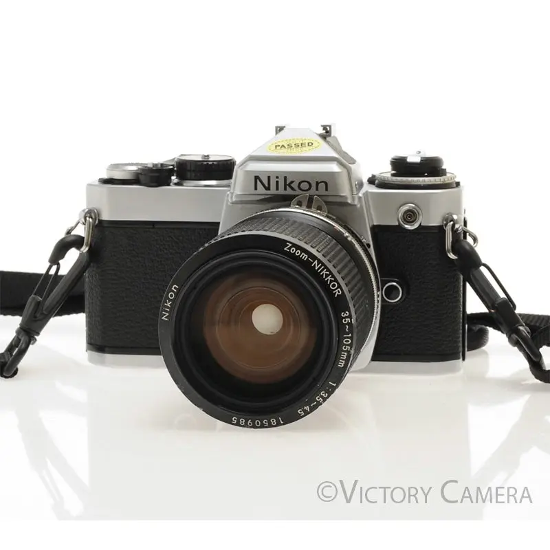 Nikon FE Chrome 35mm Film Camera w/ 35-105mm Zoom Lens [GOOD]