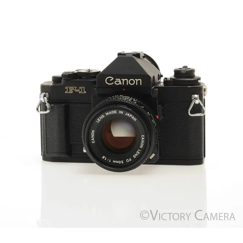 Canon New F1 F-1 Black 35mm Camera w/ 50mm f1.8 Lens -New Seals- [EXC+]