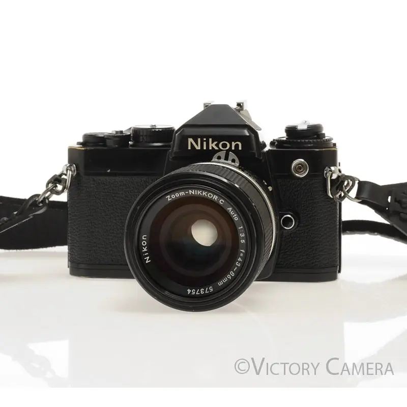 Nikon FE Black 35mm Film Camera with 43-86mm F3.5 Zoom Lens [EXC]