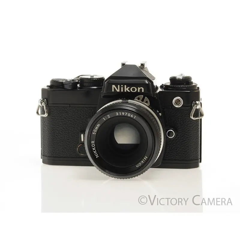 Nikon FE Black 35mm Film SLR Camera 50mm f2 Lens [EXC]
