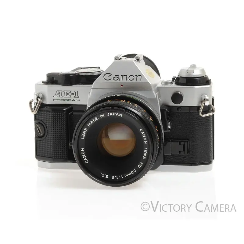 Canon AE-1 Program Chrome 35mm Film SLR Camera 50mm F1.8 Lens -New Seals- [EXC+]