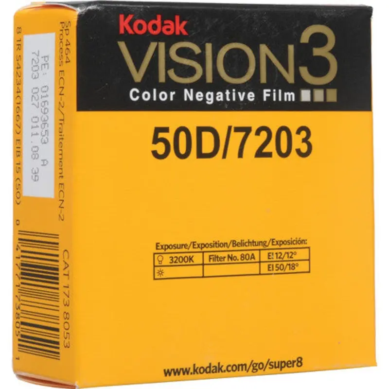 Kodak VISION3 50D Color Negative Film #7203 (Super 8, Super 8mm, 50' Roll)