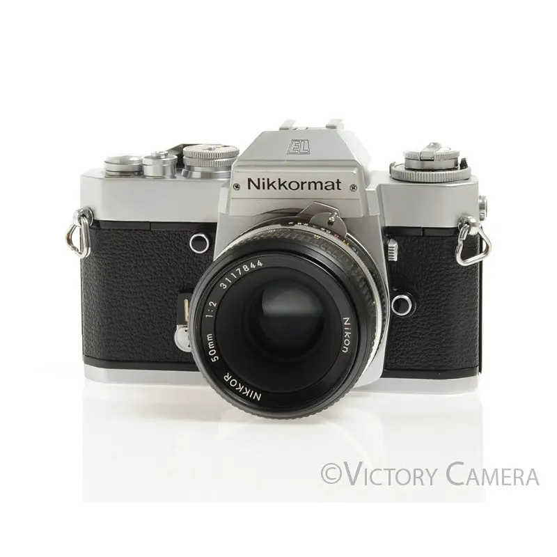 Nikon Nikkormat EL Chrome 35mm Camera w/ 50mm f2 Lens -New Seals- [EXC]