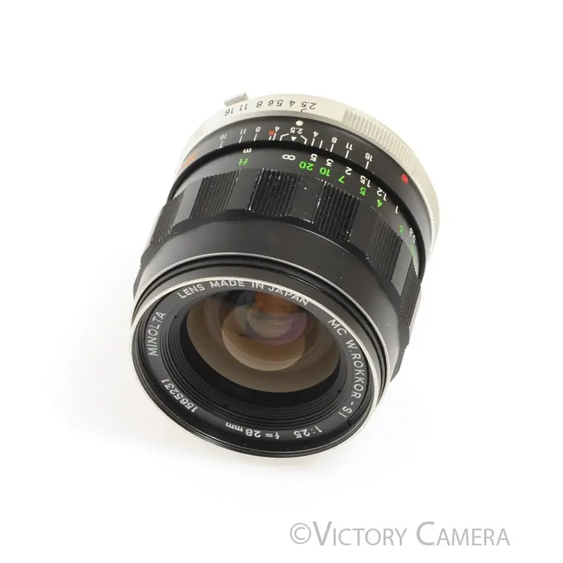 Minolta MC Rokkor-SI 28mm f2.5 Fast Wide Angle Prime Lens w/ Case + Shade [EX+]