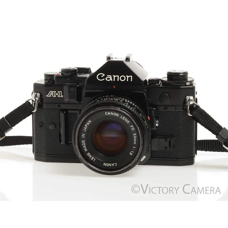 Canon A-1 A1 35mm Black Camera w/ 50mm F1.8 Lens -New Seals, No Squeak- [EX+]