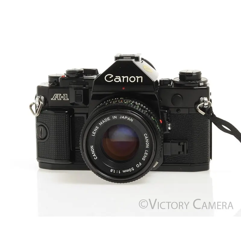 Canon A-1 A1 35mm Black Camera 50mm F1.8 Lens -Good Seals, No Squeak- [EXC+]