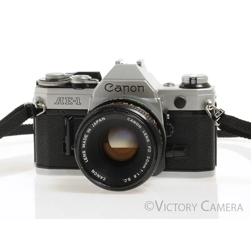 Canon AE-1 35mm Chrome Camera 50mm F1.8 Lens -New Seals, No Squeak- [EXC]