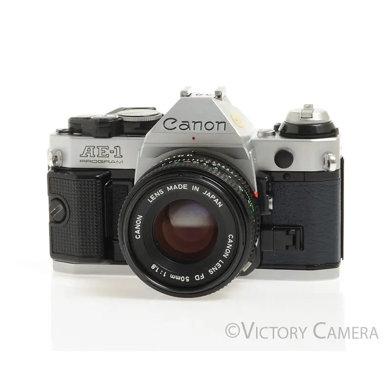 Canon AE-1 Program Blue Leather 35mm Film Camera w/ 50mm f1.8 Lens  [EXC+]