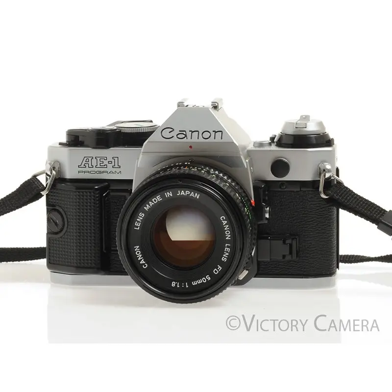 Canon AE-1 Program Chrome 35mm Film Camera 50mm f1.8 Lens -New Seals- [EXC]