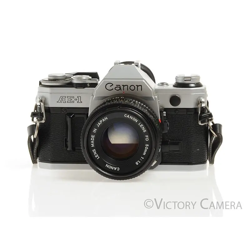 Canon AE-1 35mm Chrome Camera 50mm F1.8 Lens -New Seals, No Squeak-