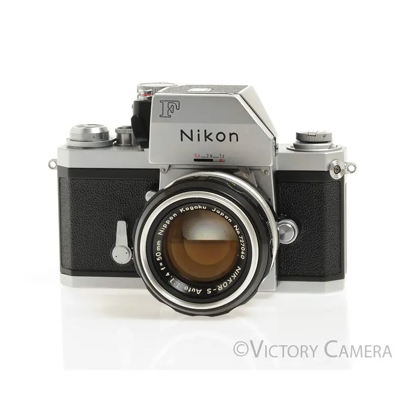 Nikon F Chrome 35mm SLR w/ 50mm f1.4 Nikkor Lens -Clean, Good Meter-